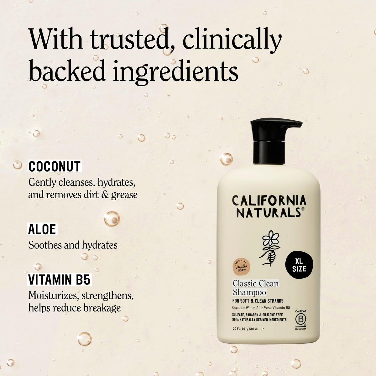 California Naturals Vanilla Bloom Shampoo 20 fl oz side view