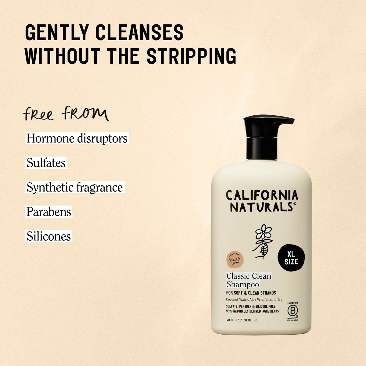 California Naturals Vanilla Bloom Shampoo displayed with flowers