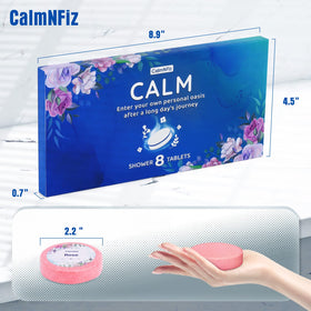 CalmNFiz Shower Steamers displayed with packaging