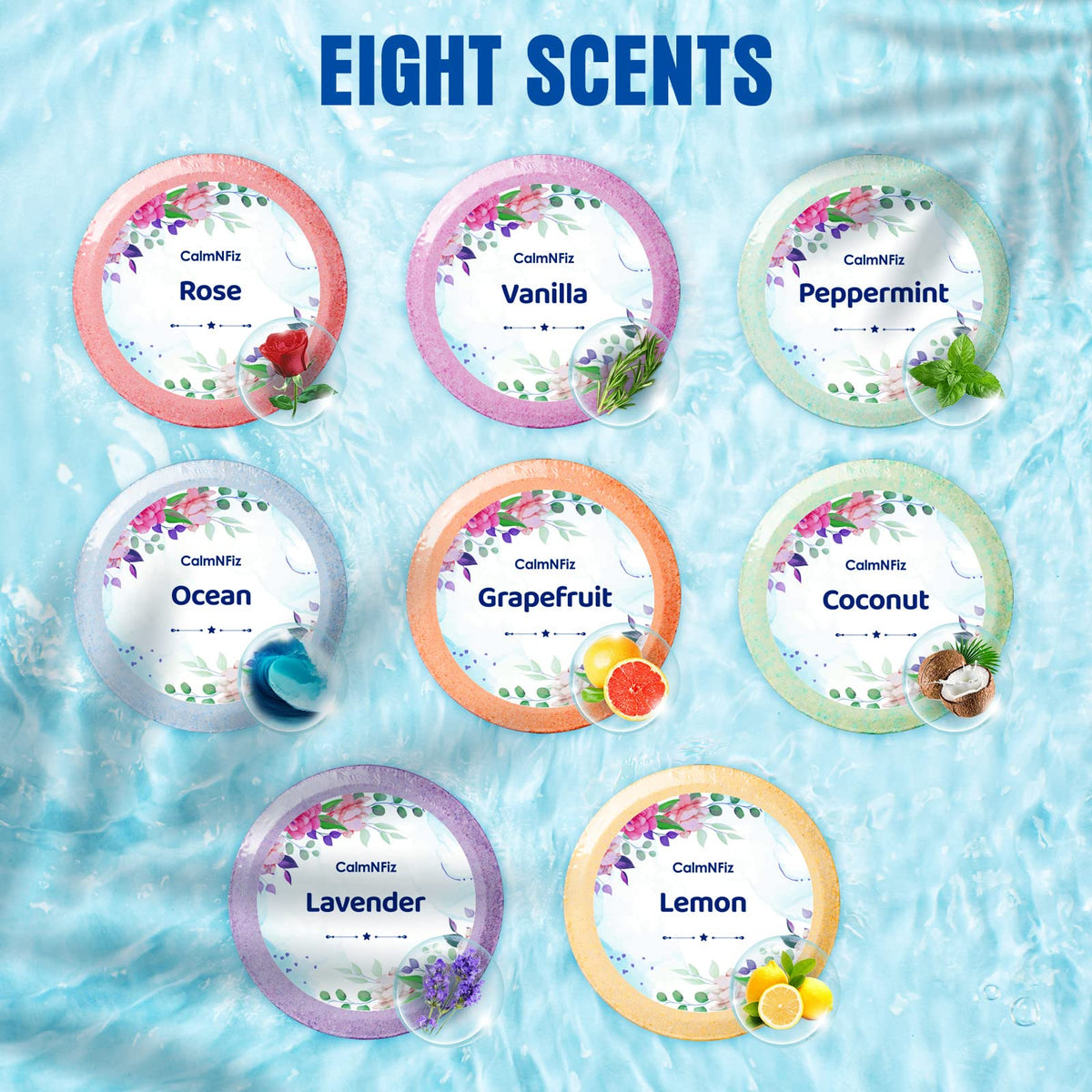 CalmNFiz Shower Steamers in a bathroom setting