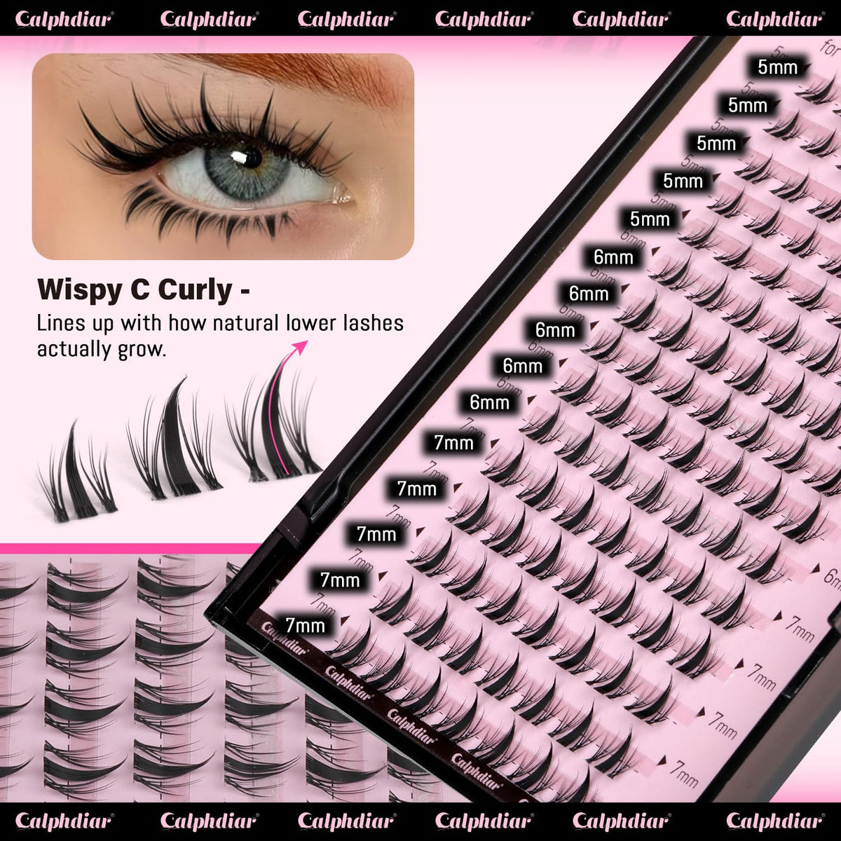 calphdiar Bottom Lash Clusters applied on eyes