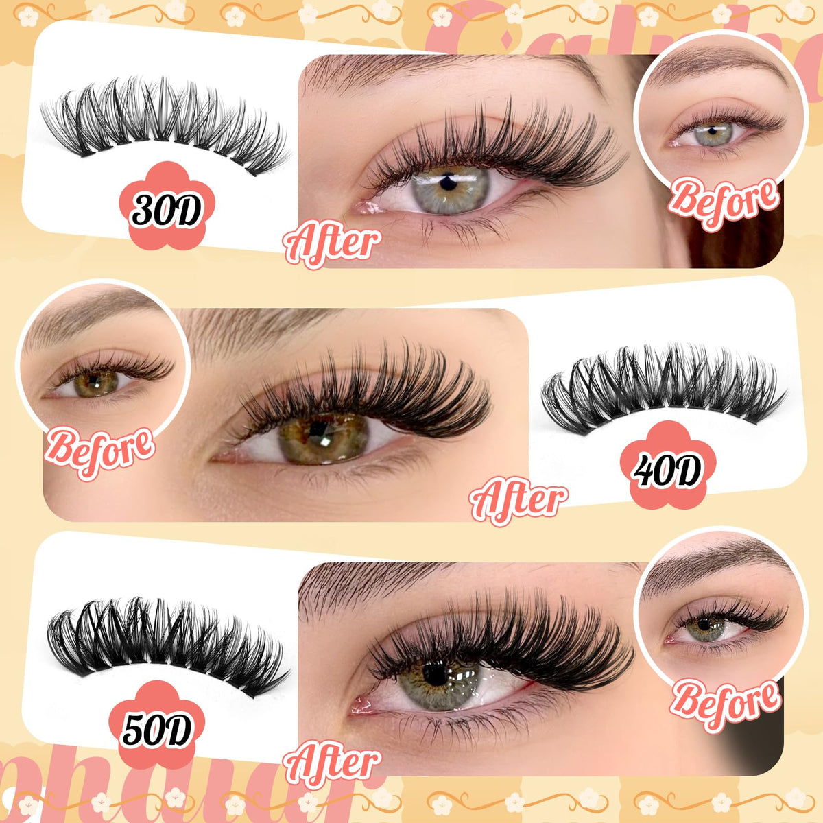 calphdiar Cat Eye Lash Clusters close-up of individual lashes