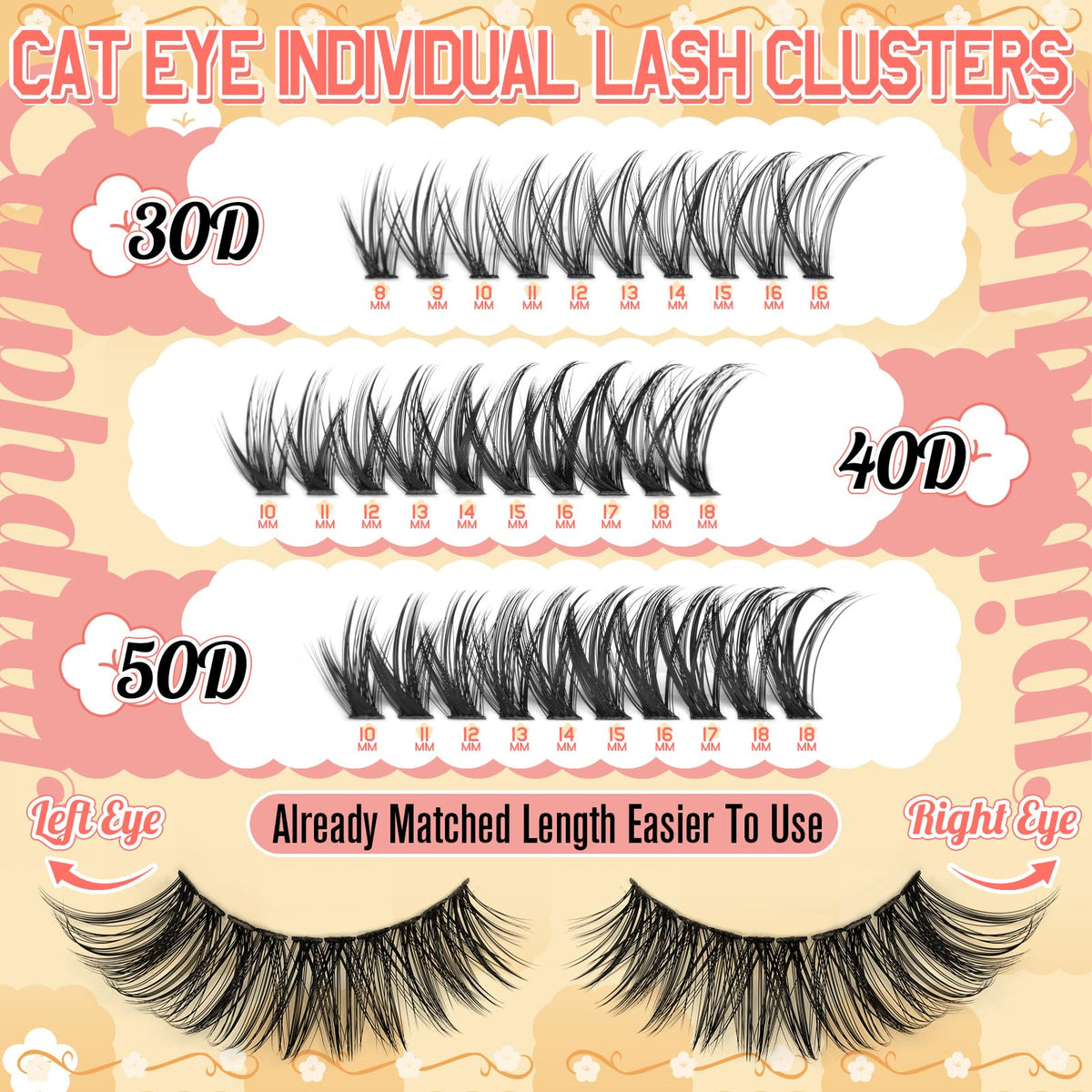 calphdiar Cat Eye Lash Clusters showing different lengths