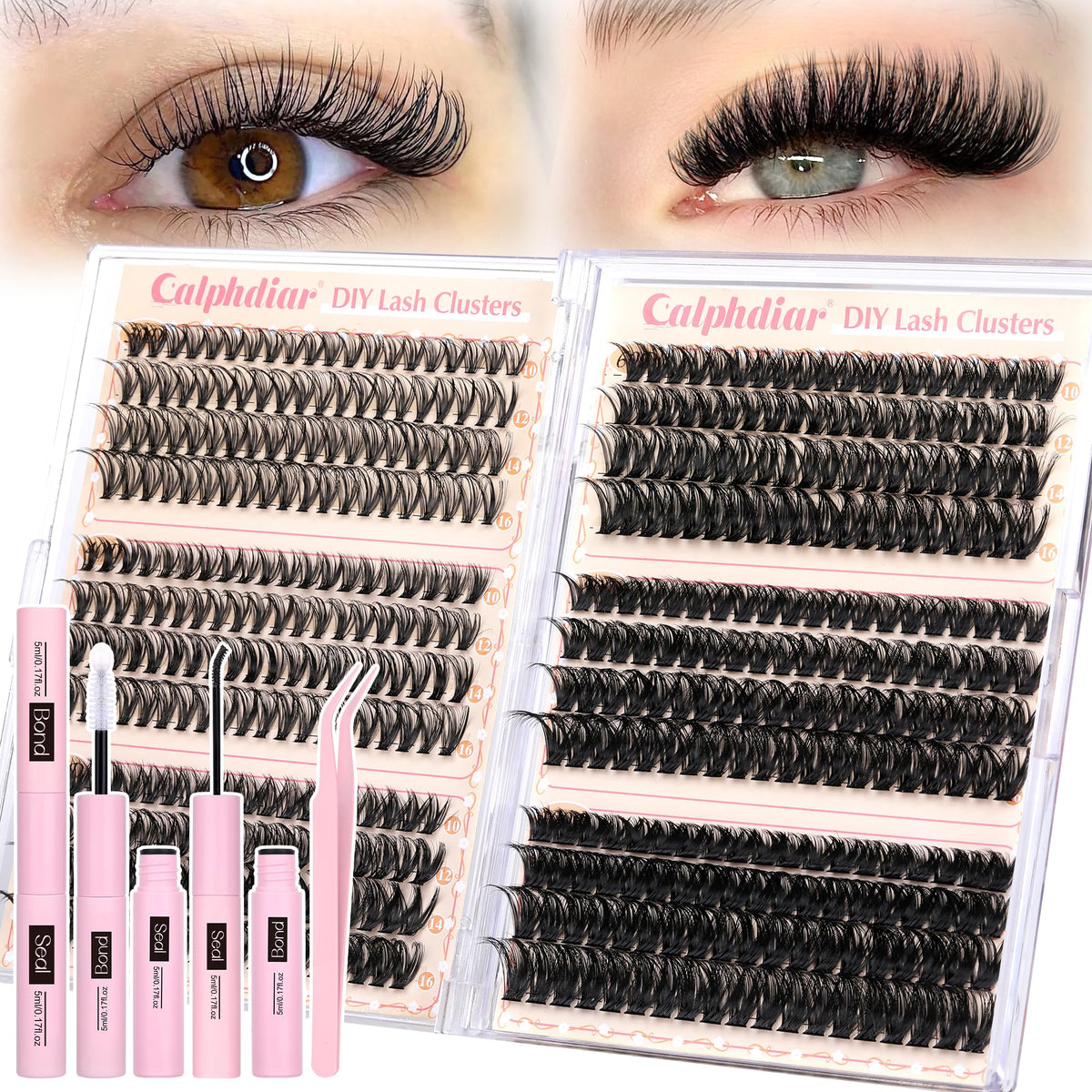 calphdiar Lash Clusters Kit front view with 474pcs individual lashes