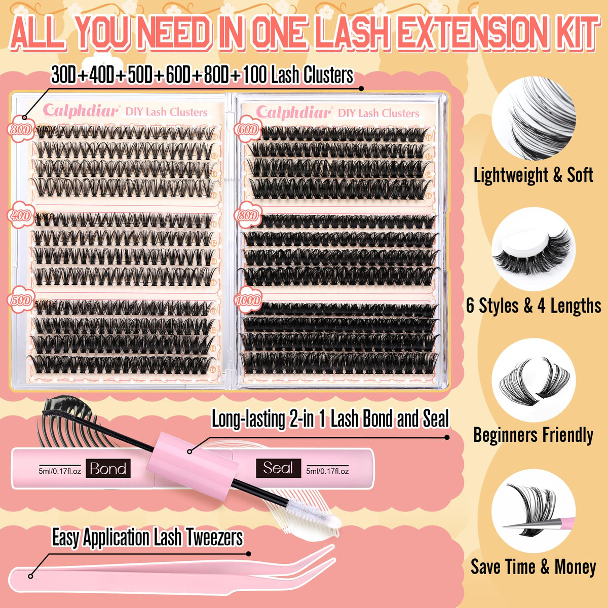 calphdiar Lash Clusters Kit lash bond and seal included