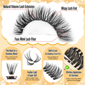 calphdiar Lash Clusters Kit with close-up of D-curly lashes