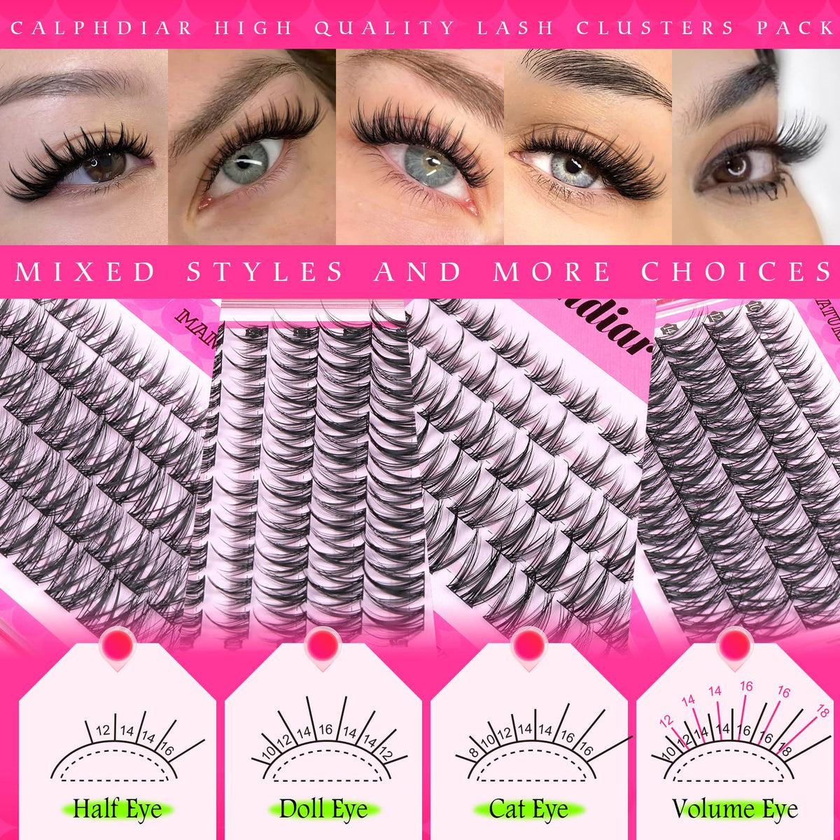 calphdiar lash clusters with soft band close-up