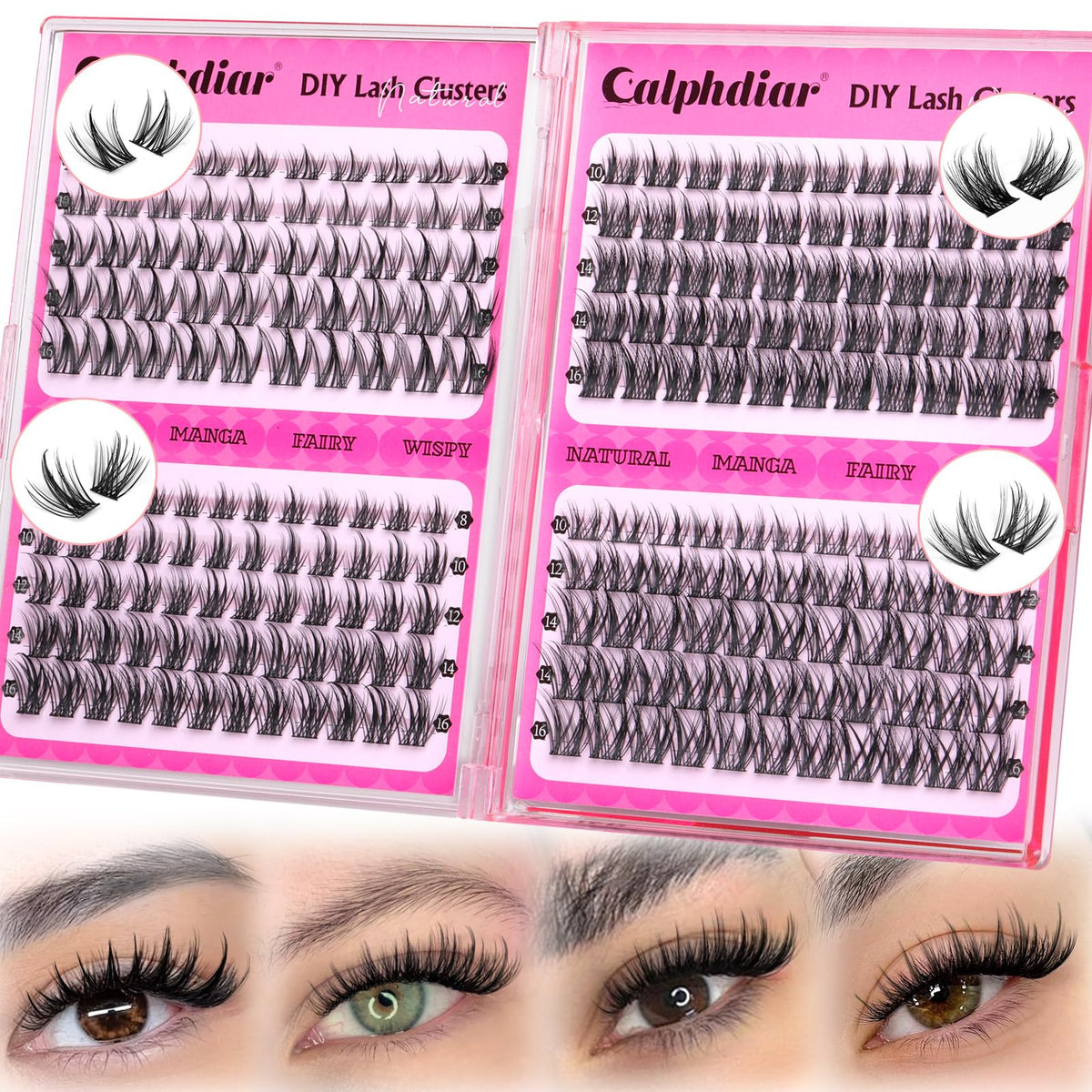 calphdiar Wispy Lash Clusters 220pcs pack front view