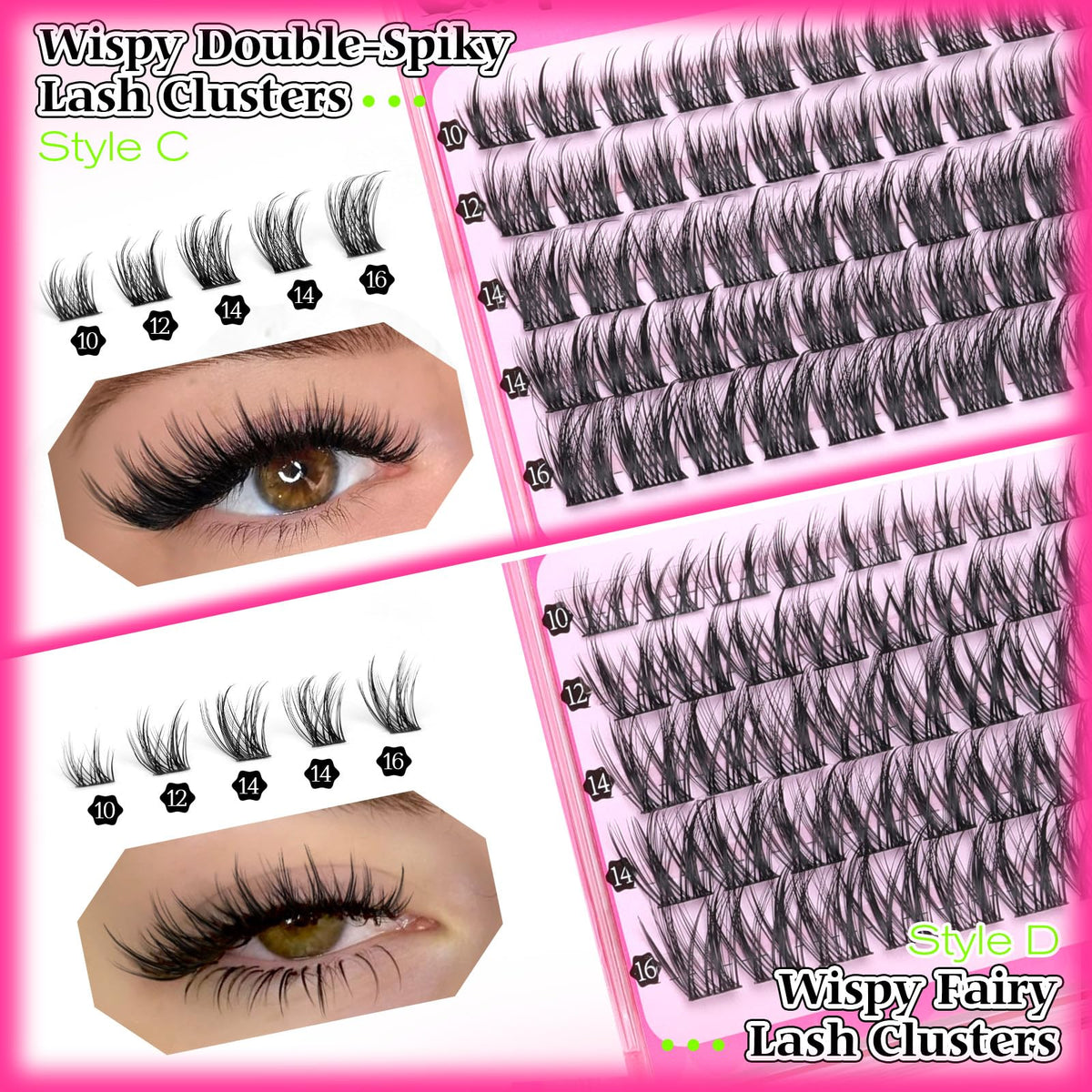 calphdiar wispy lash clusters on model's eyes