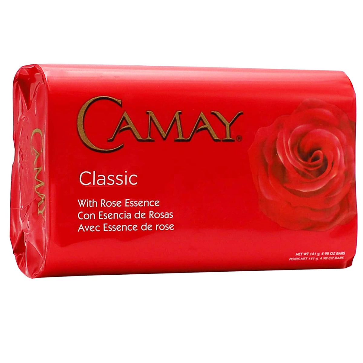 Camay Classic Bar Soap Rose Essence with floral background