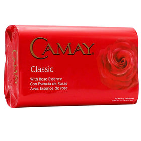 Camay Classic Bar Soap Rose Essence with floral background