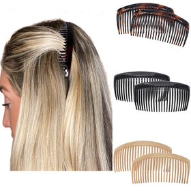Camila French Side Combs Set in brown, black, and beige