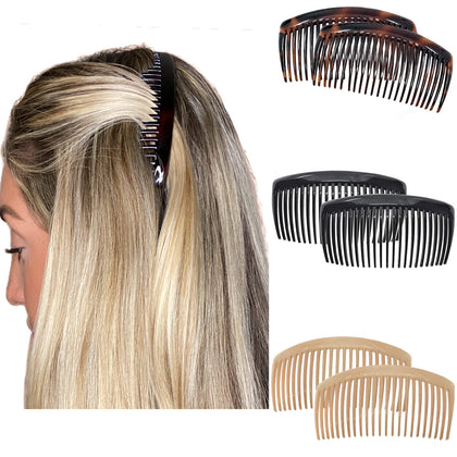 Camila French Side Combs Set in brown, black, and beige