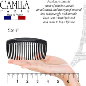 Camila Hair Side Comb set displayed in a branded drawstring storage bag