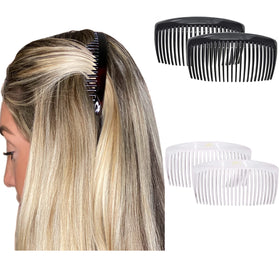 Camila Hair Side Comb set in clear and black colors, 4 inches