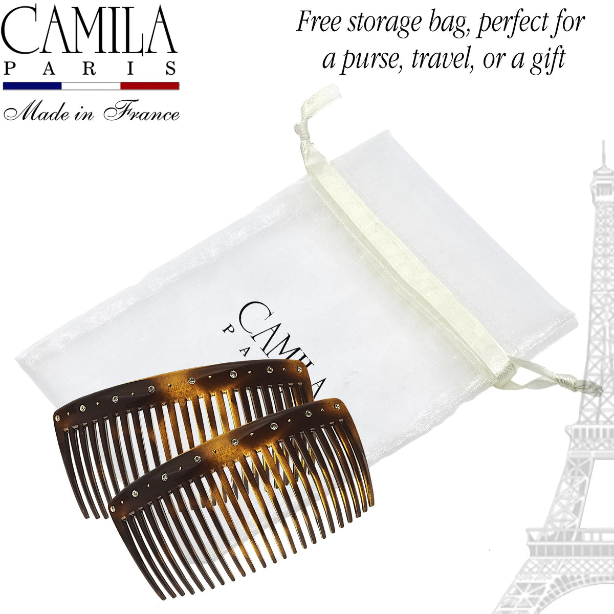 Camila Hair Side Comb with premium crystals on display