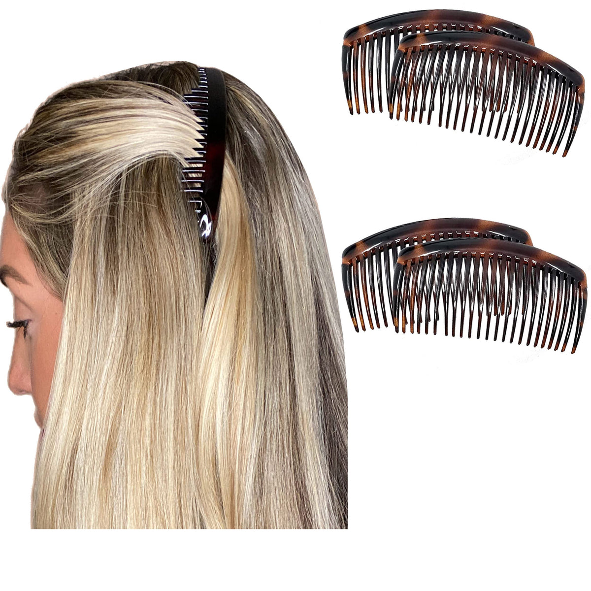 Camila Hair Side Combs 4PK large French twist clips in brown and black