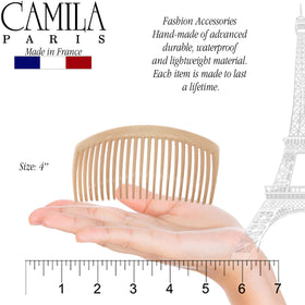 Camila Large French Twist Hair Side Comb beige in storage bag