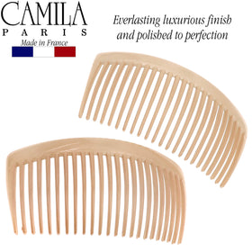 Camila Large French Twist Hair Side Comb beige in use with hairstyle