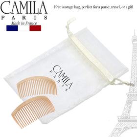 Camila Large French Twist Hair Side Comb beige on a table