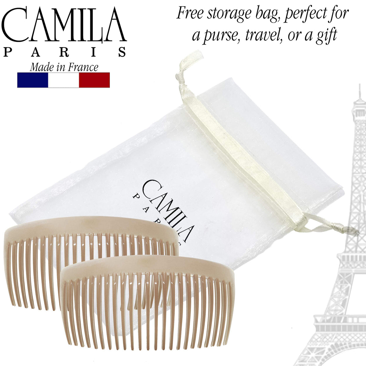 Camila Large French Twist Hair Side Comb in use with a bun