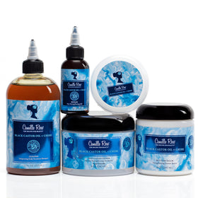 Camille Rose Black Castor Oil + Chebe in a bathroom setting
