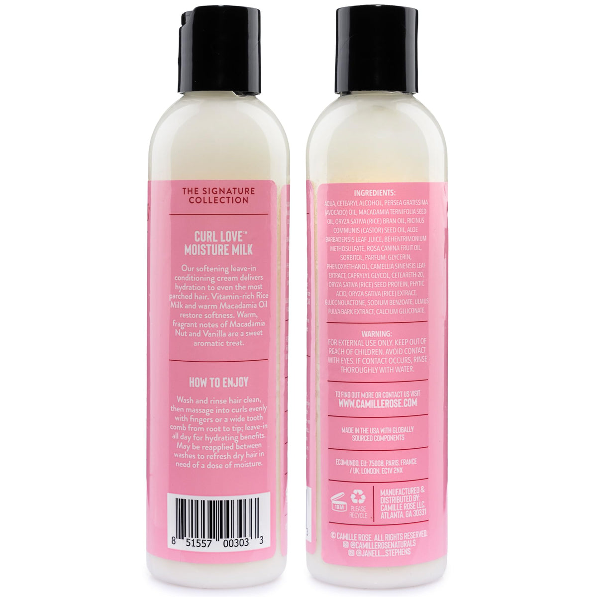 Camille Rose Curl Love Leave-In Conditioner bottle side view