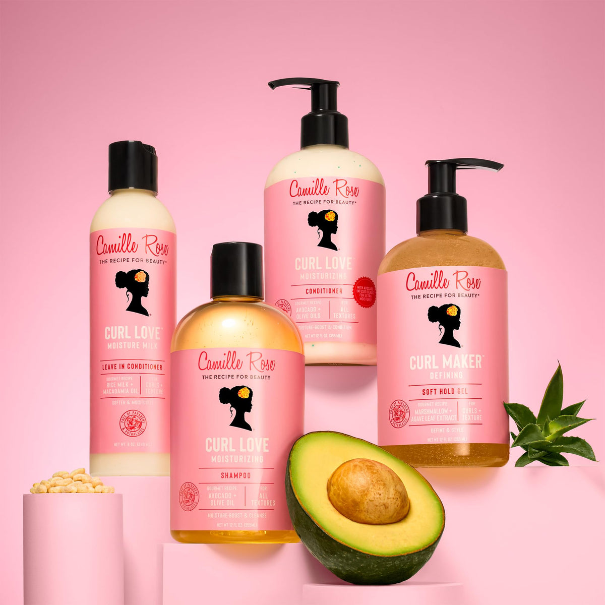 Camille Rose Curl Love Moisture Milk Leave-In Conditioner packaging display
