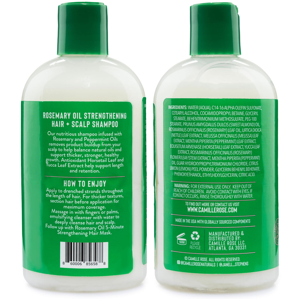 Camille Rose Rosemary Oil Shampoo 12 oz back view