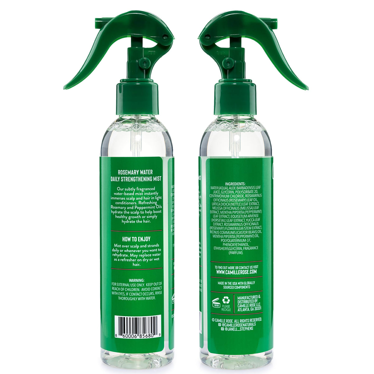 Camille Rose Rosemary Water Hair Mist 8 oz back view