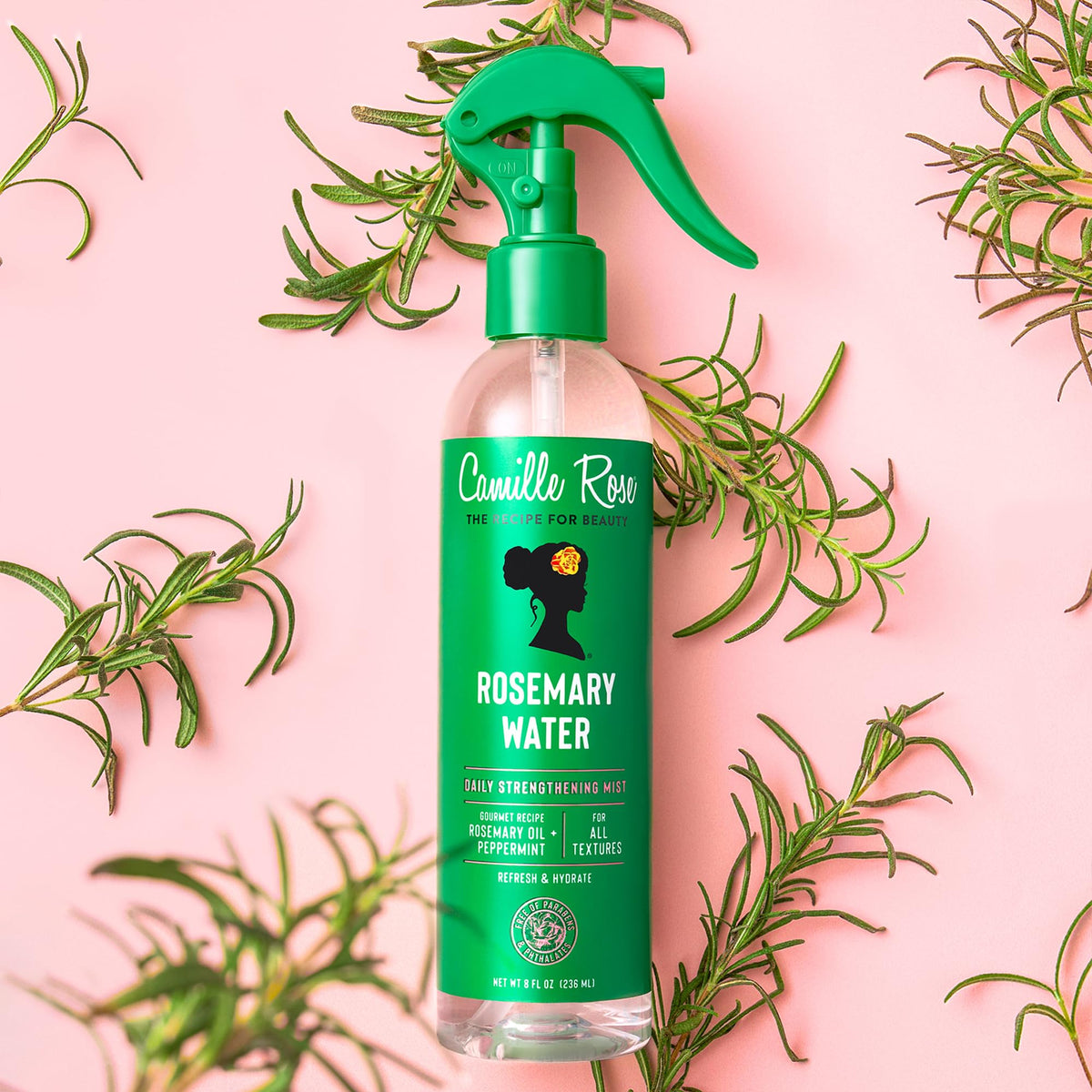 Camille Rose Rosemary Water Hair Mist 8 oz side view