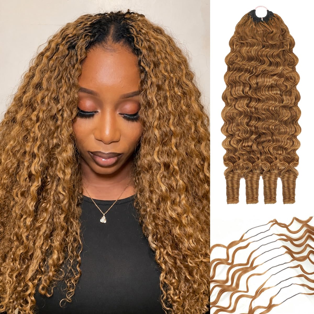 CanaryFly Burmese Curly Crochet Hair 30# Honey Brown front view