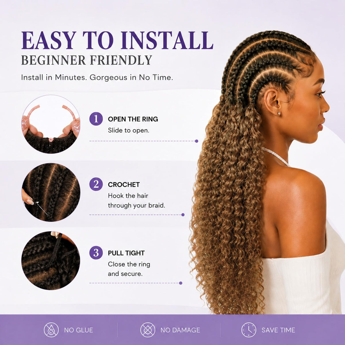 CanaryFly crochet hair displayed with crochet needle