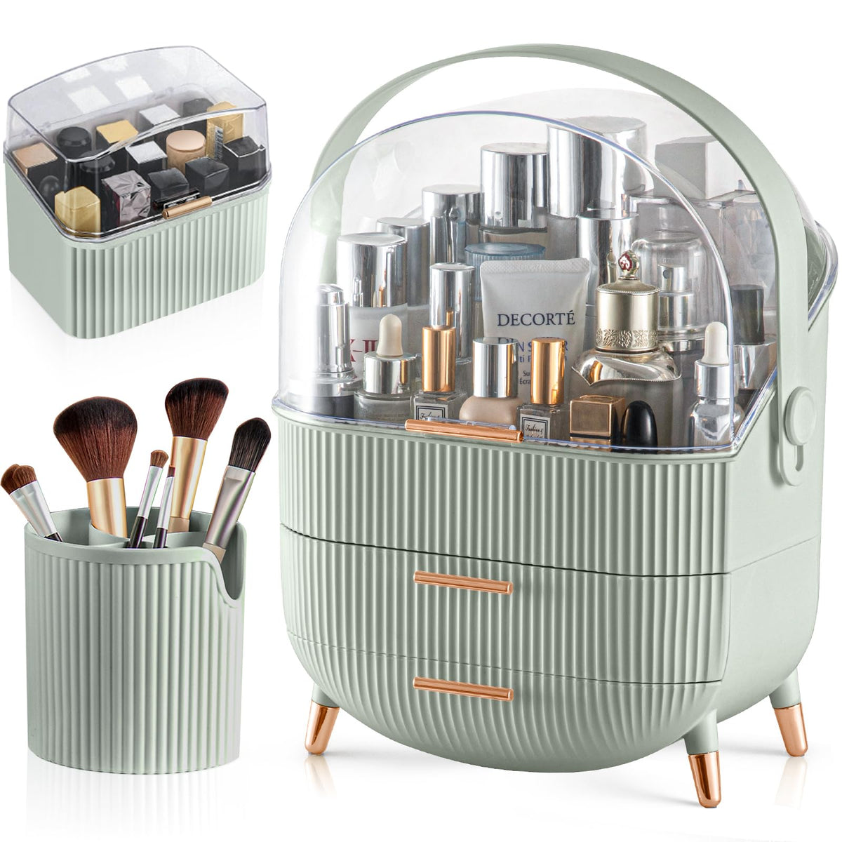 CANITORON Makeup Organizer sage green front view with two drawers