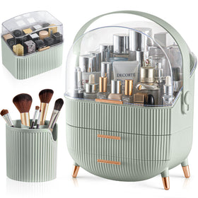 CANITORON Makeup Organizer sage green front view with two drawers