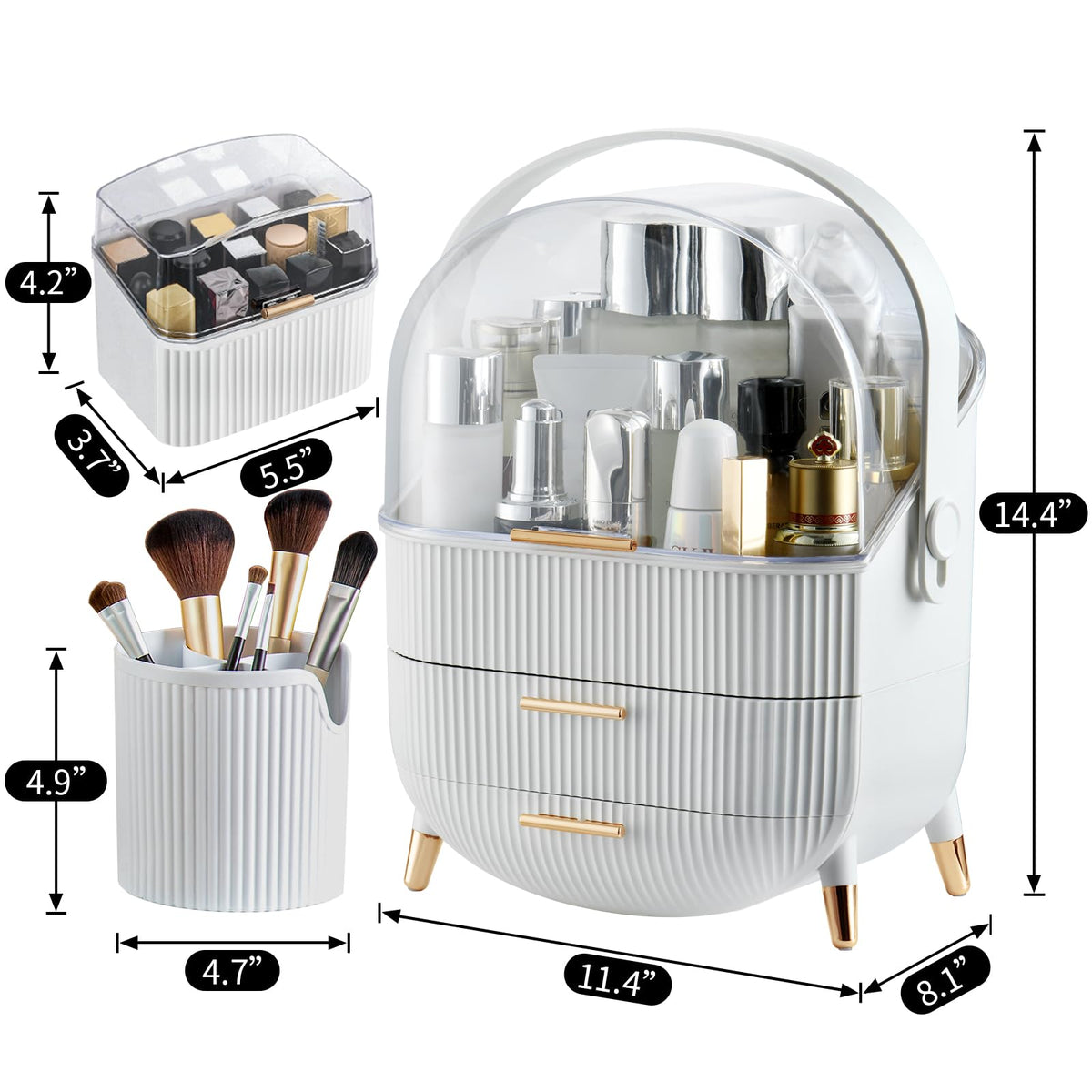 CANITORON Makeup Organizer side view showing two drawers