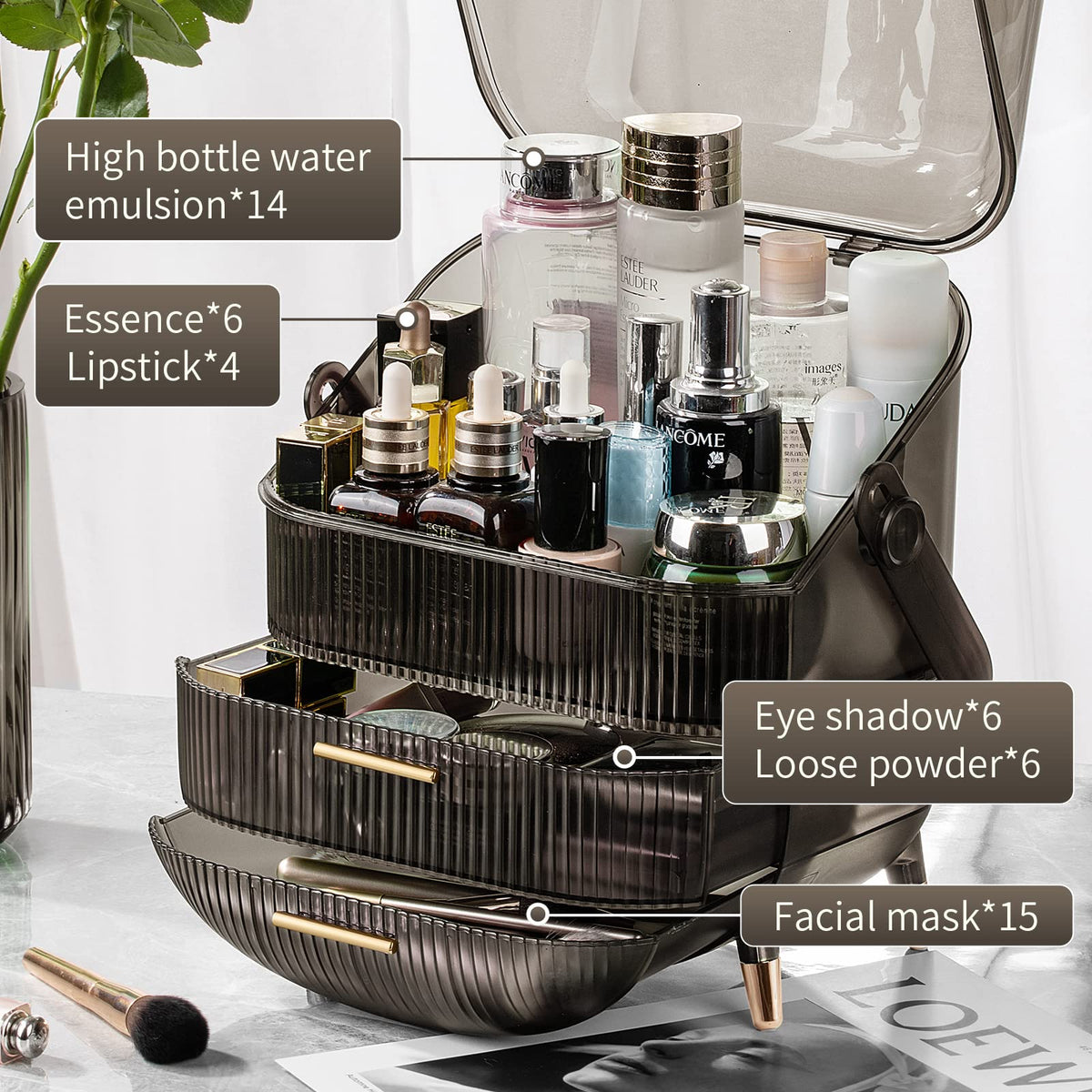 CANITORON Makeup Organizer side view showing two drawers
