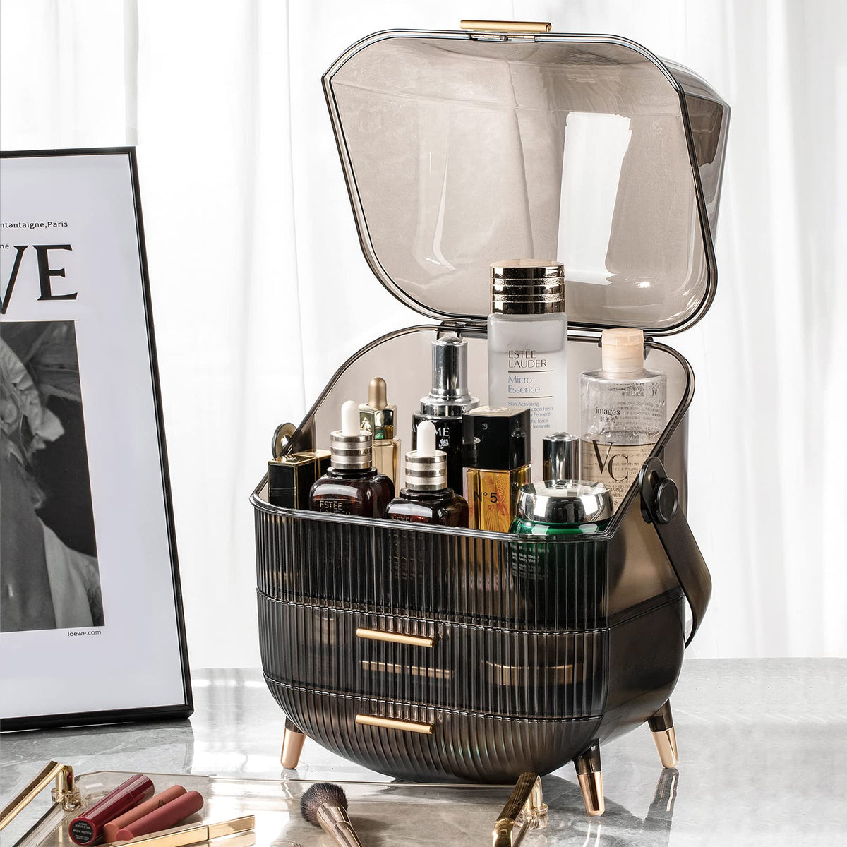 CANITORON Makeup Organizer top compartment open