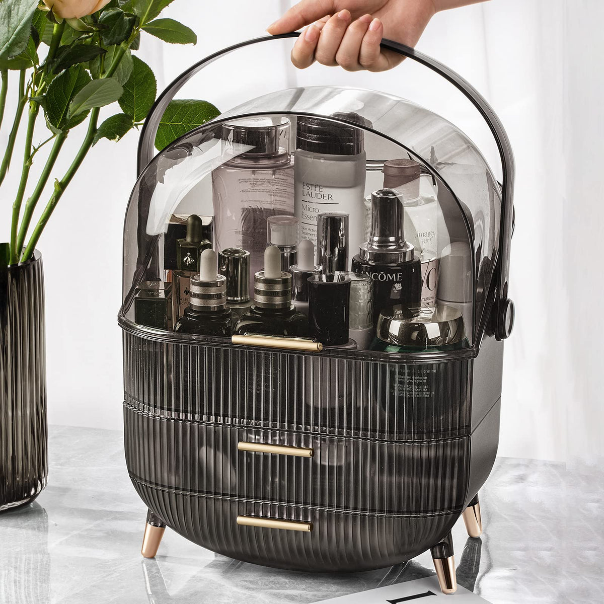 CANITORON Makeup Organizer with various cosmetics displayed