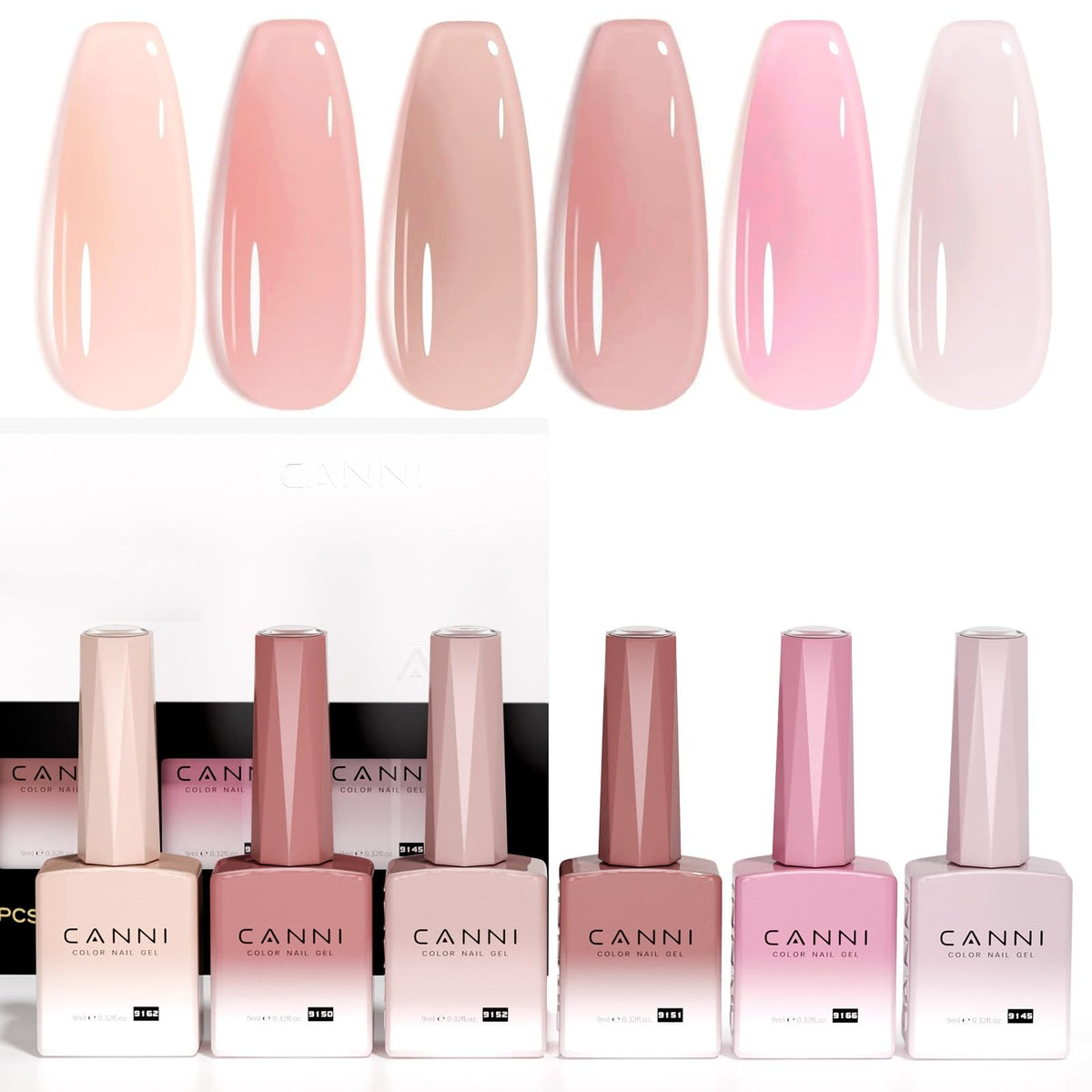 CANNI 6 Colors Sheer Jelly Pink Gel Nail Polish Set front view