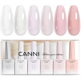 CANNI 6 Pcs Quick Builder Nail Gel Polish Set with milky white and nude pink shades
