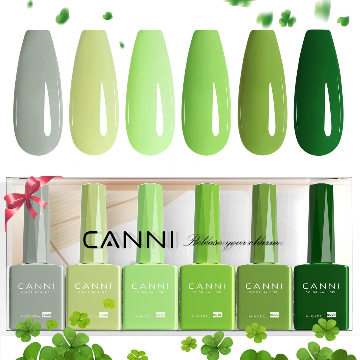 CANNI 6Pcs Emerald Green Gel Nail Polish Set packaging front view