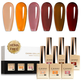 CANNI 9ML Brown Jelly Gel Polish Set showing all six translucent shades
