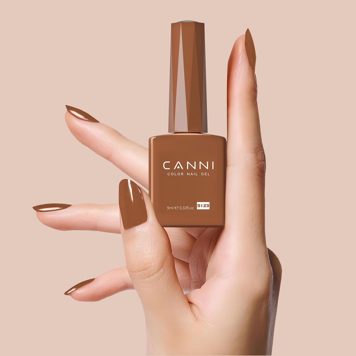 CANNI brown gel nail polish applied on nails