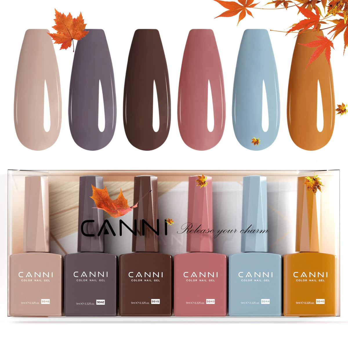 CANNI Brown Gel Nail Polish Set 6Pcs 9ml front view
