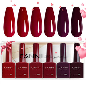 CANNI Dark Red Gel Nail Polish Set, 6 bottles front view