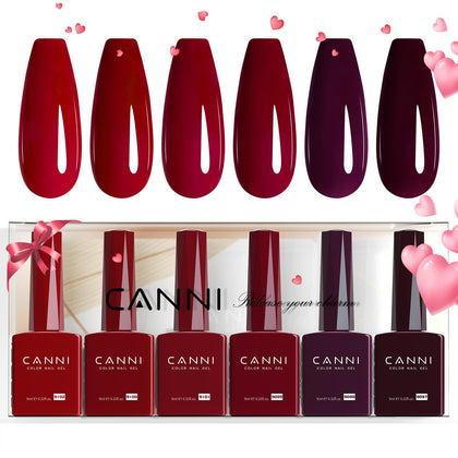 CANNI Dark Red Gel Nail Polish Set, 6 bottles front view