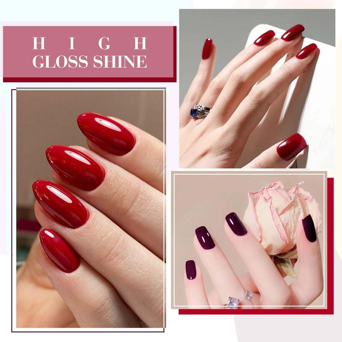 CANNI Dark Red Gel Nail Polish Set displayed on a table