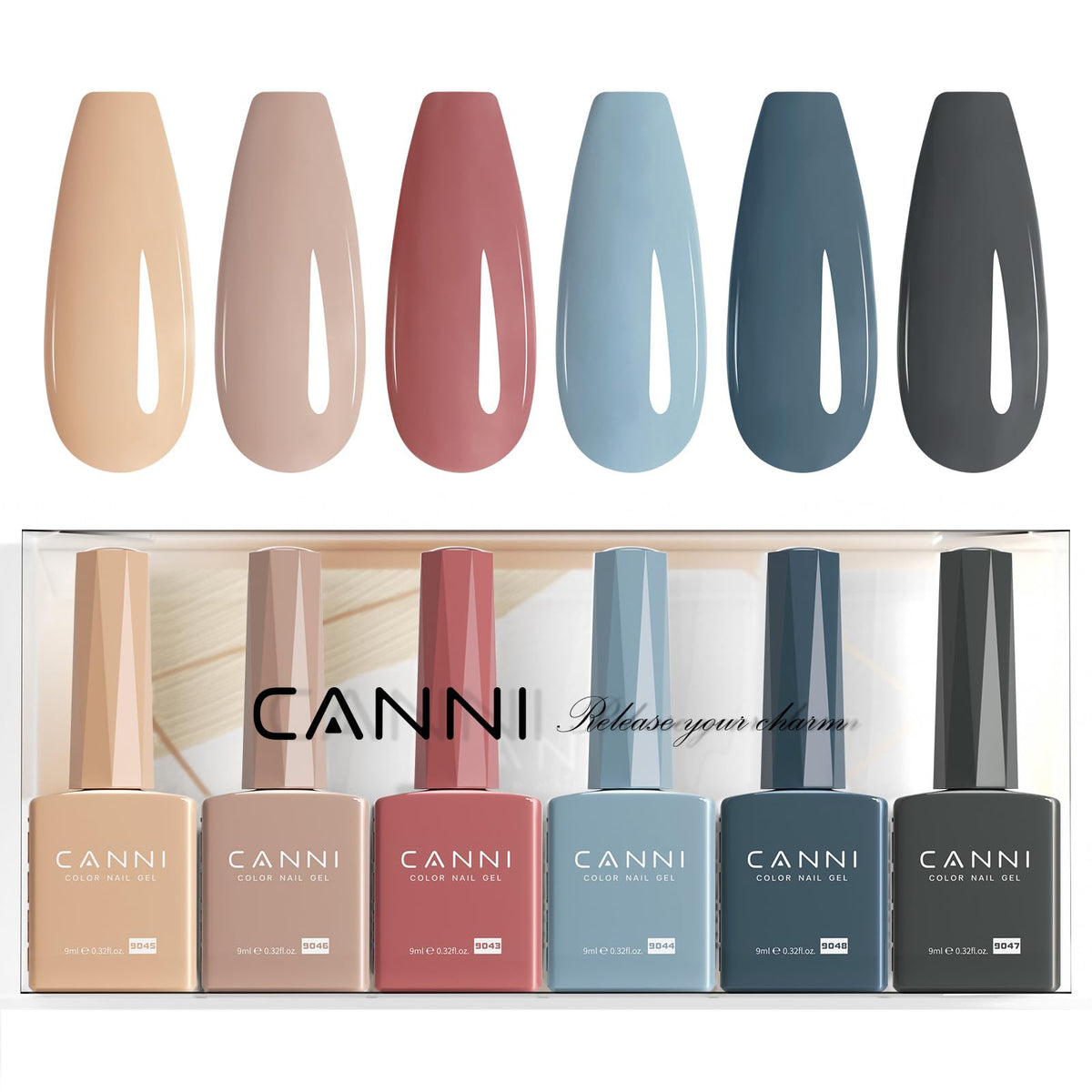 CANNI Fall Gel Nail Polish Set 6Pcs brown and nude colours front view