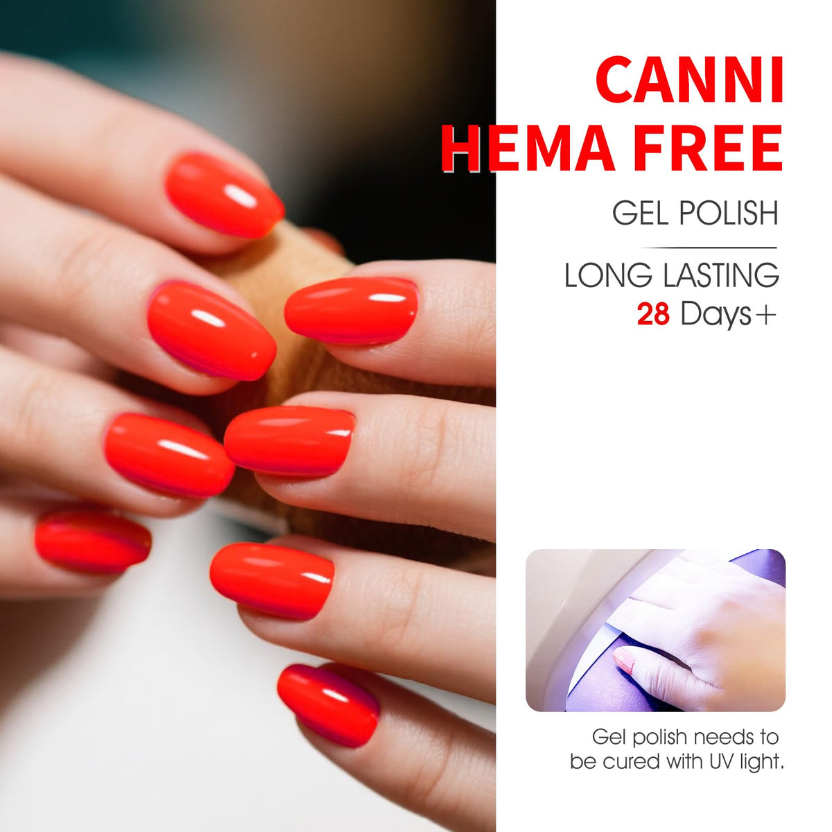 CANNI Gel Nail Polish application process with UV lamp